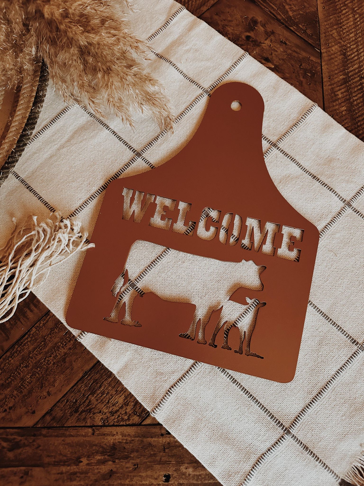 12 inch Cattle Ear Tag Welcome Sign-Traditional Cow/Calf Pair