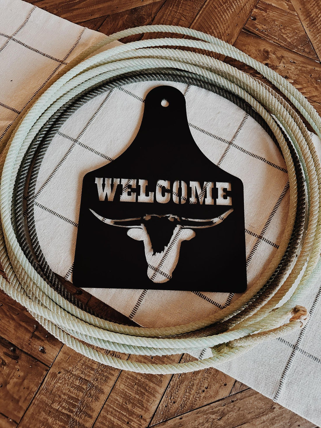 12 inch Cattle Ear Tag Welcome Sign-Longhorn