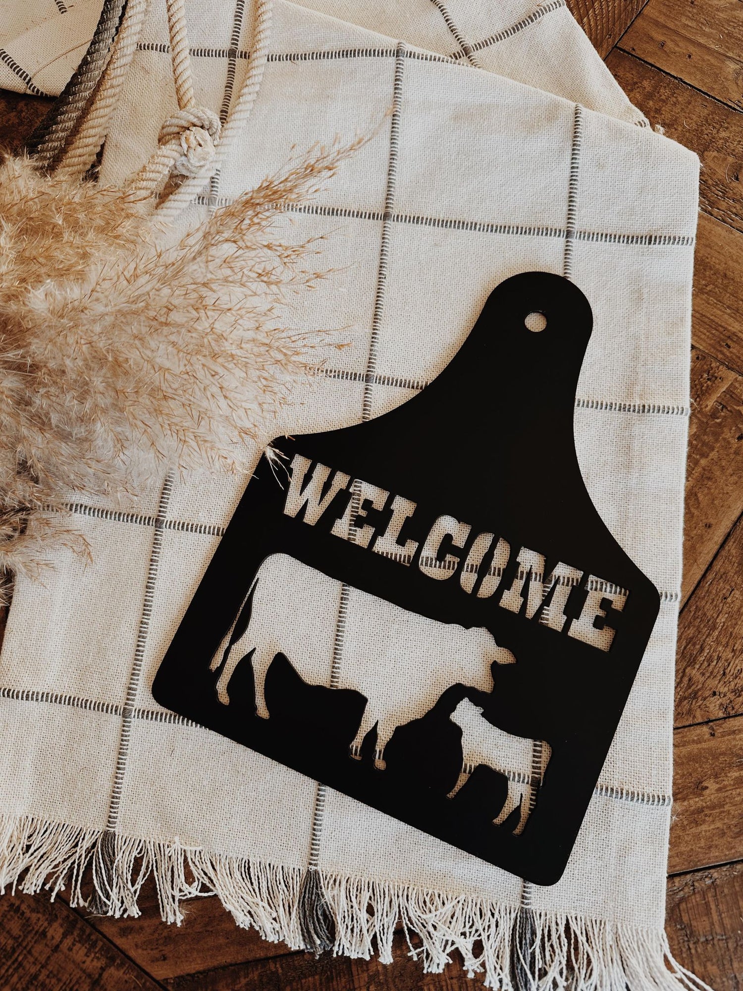 12 inch Cattle Ear Tag Welcome Sign-Brangus Cow/Calf Pair