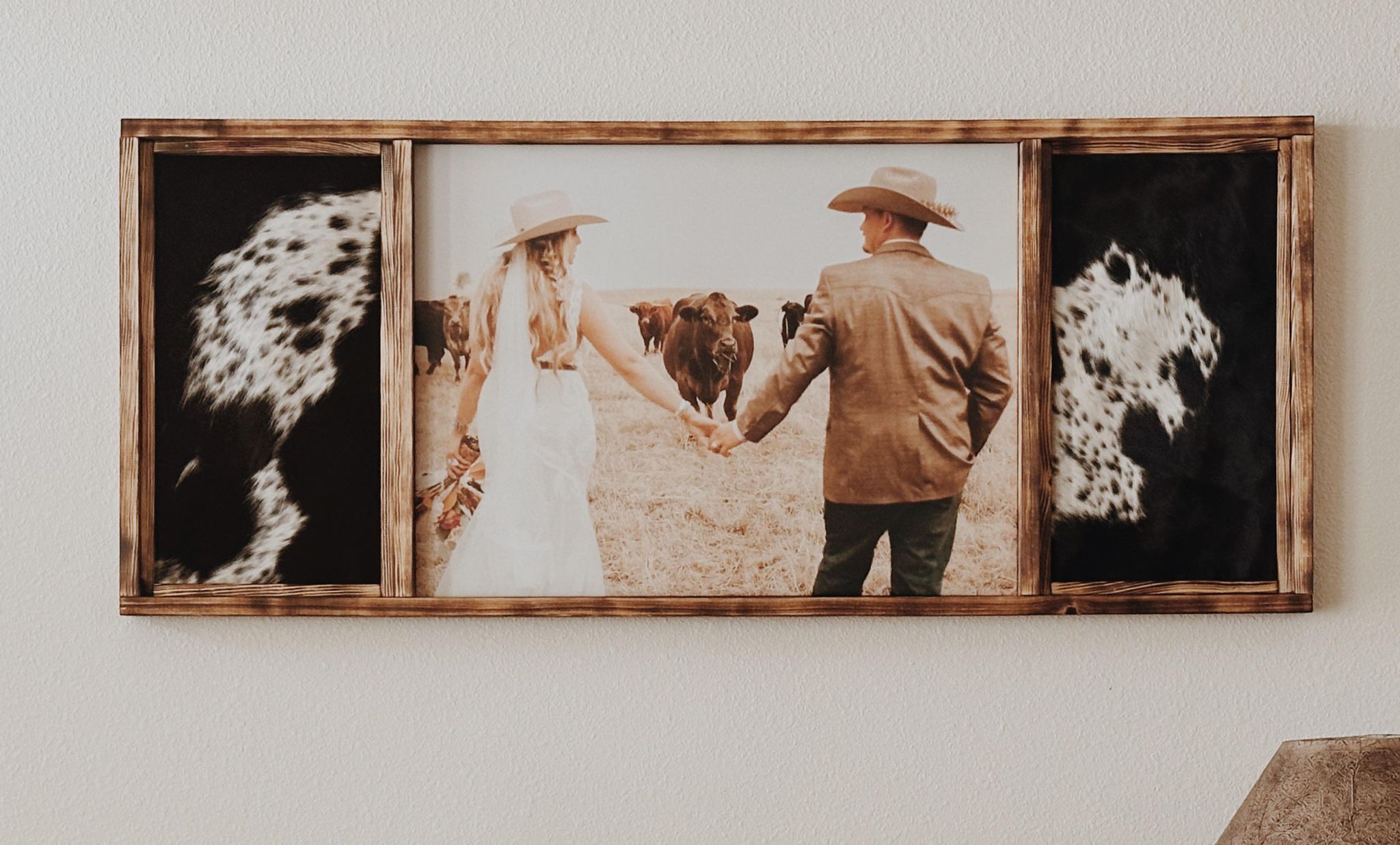 Custom YOUR PHOTO HERE Western Framed Canvas with Cowhide