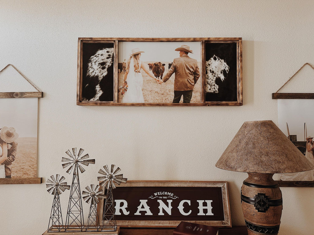 Custom YOUR PHOTO HERE Western Framed Canvas with Cowhide