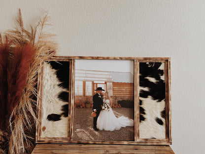 Custom YOUR PHOTO HERE Western Framed Canvas with Cowhide